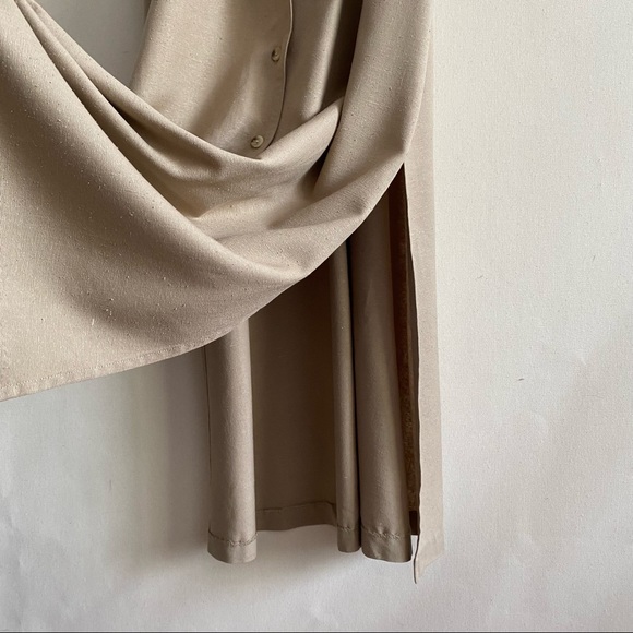 Vintage 90s The Limited Beige Raw Silk Button Front Collared Midi Safari Dress - Picture 9 of 12